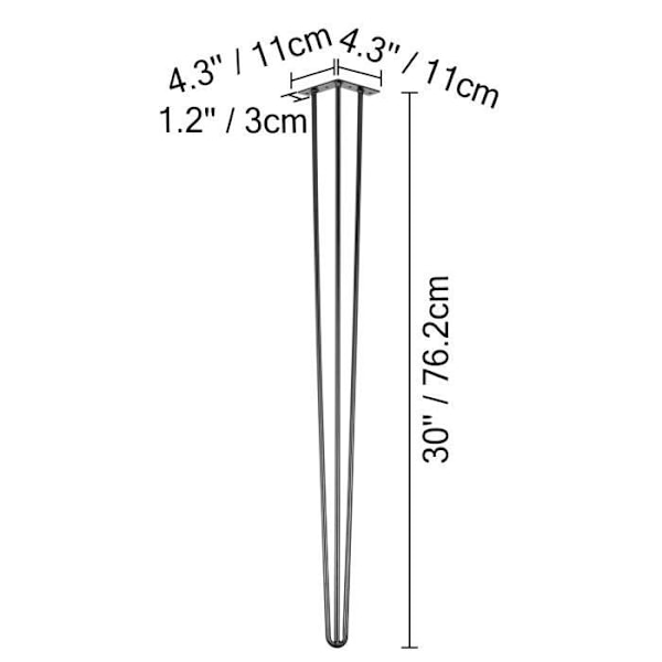 Bordsben - 4 stk - 30\" - 76,2 cm - VEVOR - Hårnål møbelben