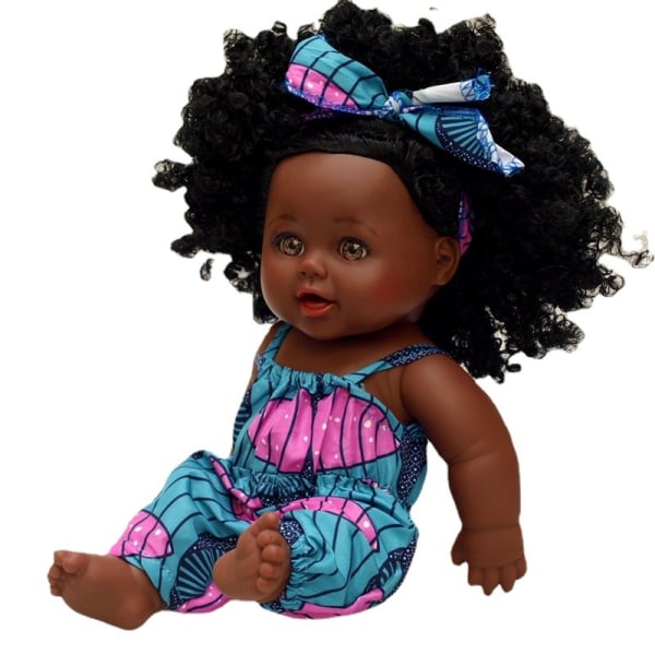 12 tommer sort dukke (lyserøde grønne seler), baby pige dukke afric