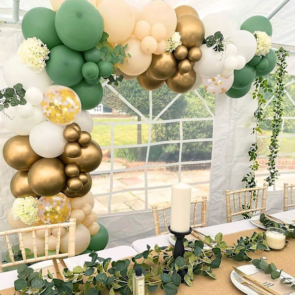 Grøn ballonggirland kit, 112 stk avokado olivengrøn ballongbue med hvide guldkonfetti latexballoner til bryllup, fødselsdag, babyshower, Tropica