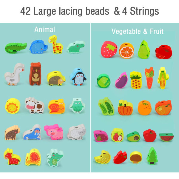 Montessori-legetøj til småbørn 3 4 5 år gammelt, snøreperler af træ
