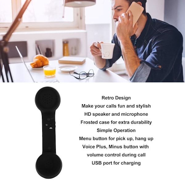 Bluetooth-puhelinluuri Retro Säteilyturvallinen Ladattava Langaton Matkapuhelinluuri Vastaanotin Musta