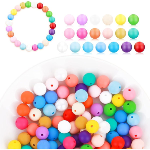 100 st 12 mm silikonpärlor - flerfärgade runda lösa pärlor för gör-det-själv smycken och hantverk