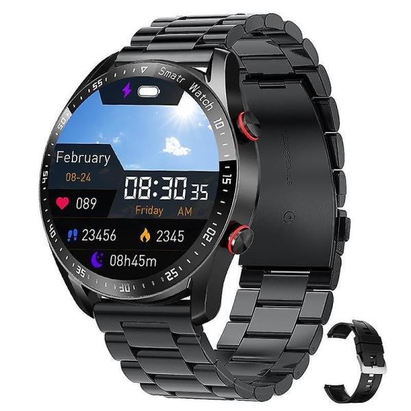 Smart watch affärsrem i rostfritt stål bluetooth kallar smart watch vattentät i9 Vit lim