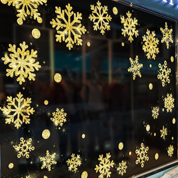 Gold Snow Christmas Decal Vindu Klistremerke Butikk soverom Glass Bakgrunn