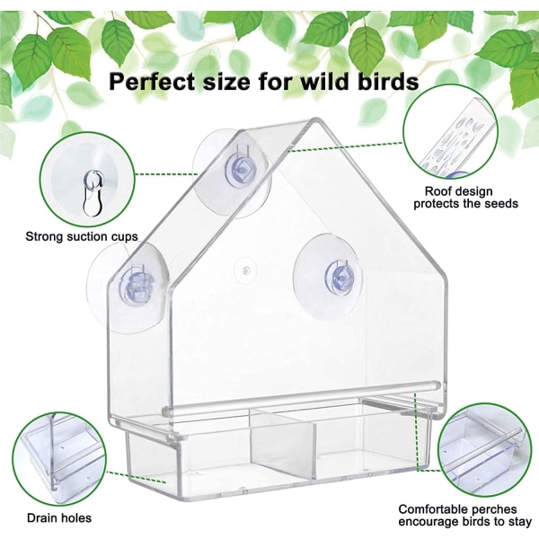 Fuglemater for vinduer utendørs med 3 kraftige sugekopper,Ac