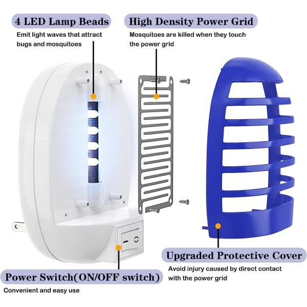 4-pack inomhus myggdödare, flugdödare elektroniska myggdödare med LED-ljus för trädgård, sovrum