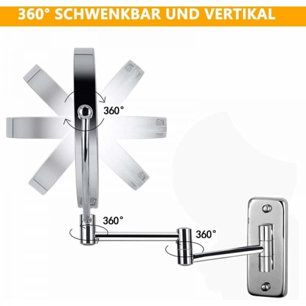 LED-sminkspegel - 1 x / 10 x - Väggmonterad - Dubbelsidig