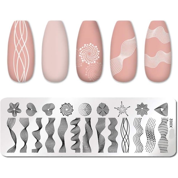 Nail Stempling Plader Line Billeder Nail Art Plade Rustfrit Stål Design Stempel skabelon til udskrivning Stencil Tool (j002)