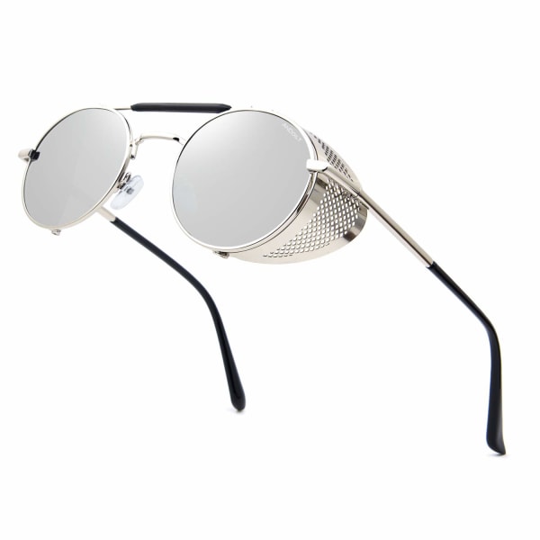 Steampunk stil runde solbriller for menn kvinner Vintage retro øye
