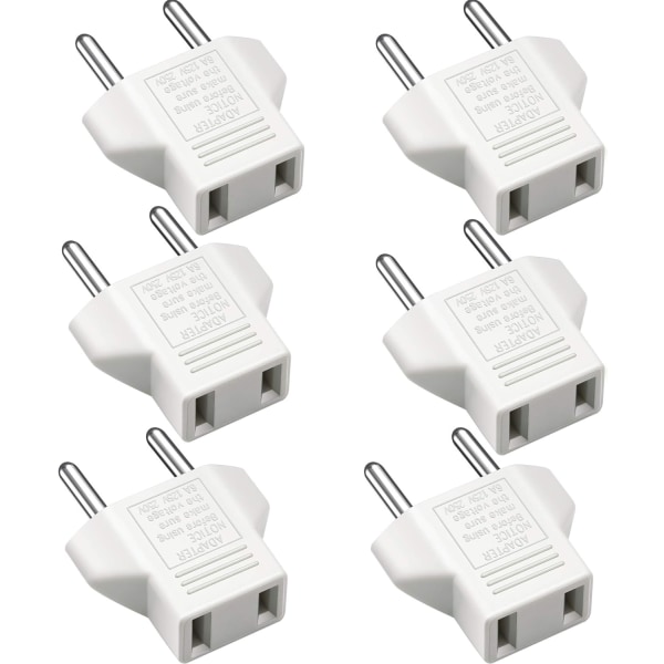 US til EU-adapter, [6-pakning] 2-pin CN Kina US-Amerika til 2-pin EU