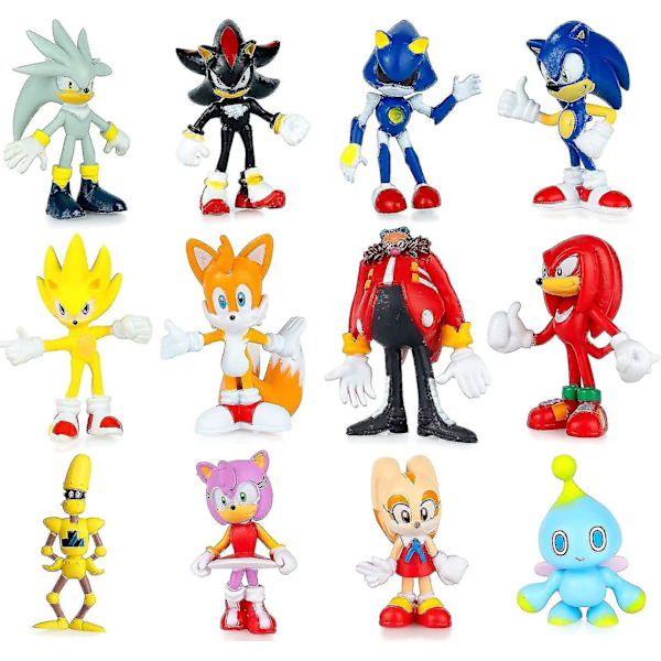 12 st Sonic Leksaker - Sonic Actionfigurer, Sonic Figur Samling Leksats, 4-5.8 cm Hög