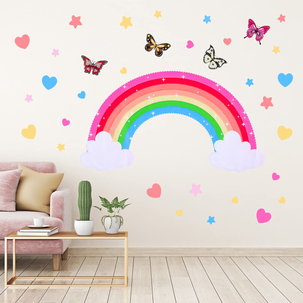 Rainbow Wall Stickers Akvarel Star Sommerfuglehjerte Aftageligt