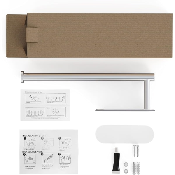 Köksrullehållare under skåp - Premium rostfritt stål - Enkel installation av självhäftande eller borrmonterad - Svart