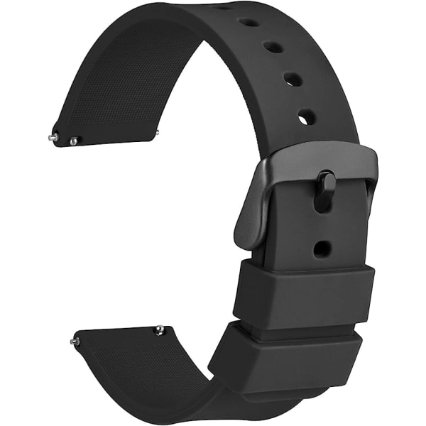 Klokke , svart spänne i rostfritt stål, hurtigkobling, ersättningsband i mjuk gummi, 20 mm