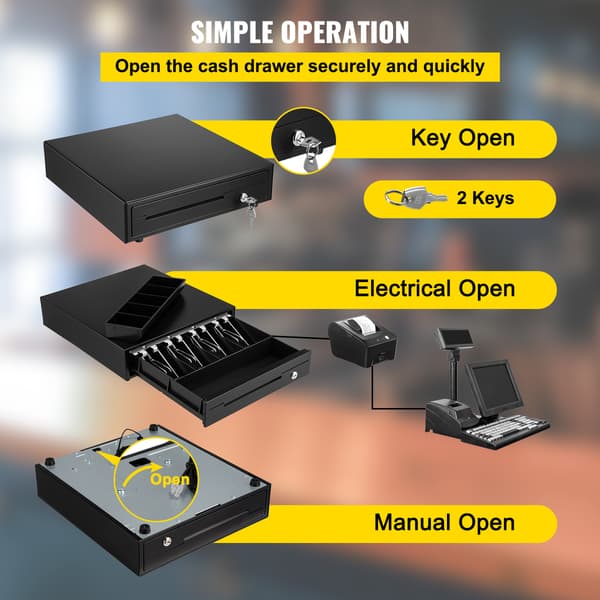 SucceBuy 13\" Kasseapparat for POS-system, 3 opplåsingsmetoder, RJ11/RJ12-XM5-