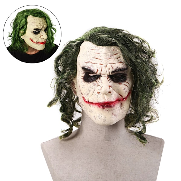 Halloween Joker Mask Cosplay Skräck Clownsmask med Grönt Hår