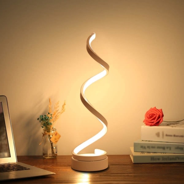 18W LED spiral nattbordslampe, tre farger, justerbar lysstyrke, bord-/soveromslampe, dekorativ stuebelysning (hvit)
