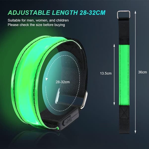 LED-belyst armbånd, reflekterende, justerbart, blinkende for løpesikkerhet, grønt