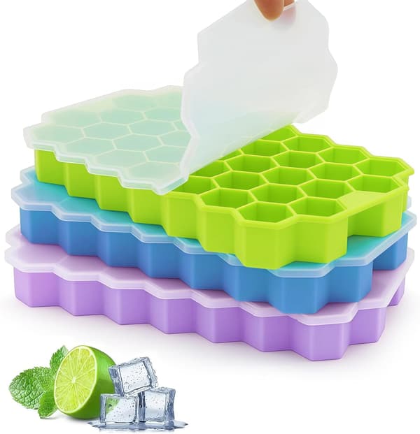 3-pack Silicone Ice Cube Tray with Lid, 37 Compartment Ice Maker, Easy Release, Reusable 111 Pieces Small Ice Cubes