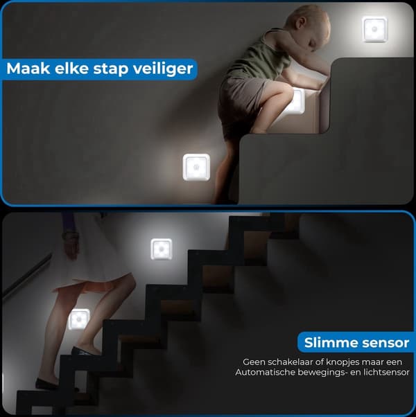 LED Rörelsesensorlampa 6-pack Varmvit Batteridriven för Garderobs- och Trappbelysning