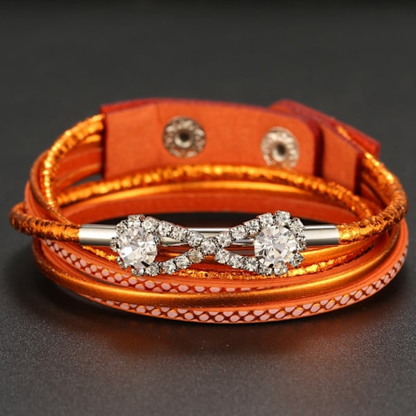 Kvinner Flersjiktet Inlagt Armbånd Rhinestone Bue Henge Armbånd Smykker (Orange) 0.1