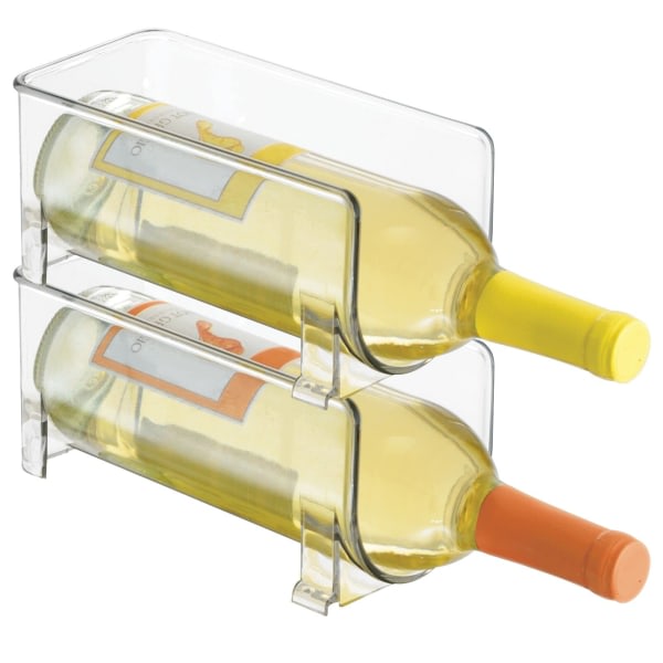 Flaskestativ (sæt med 2) - Stabelbar plastflaskehylde til flasker vin, sodavand eller andre drikkevarer - Moderne vinstativ til 1 flaske - Klar