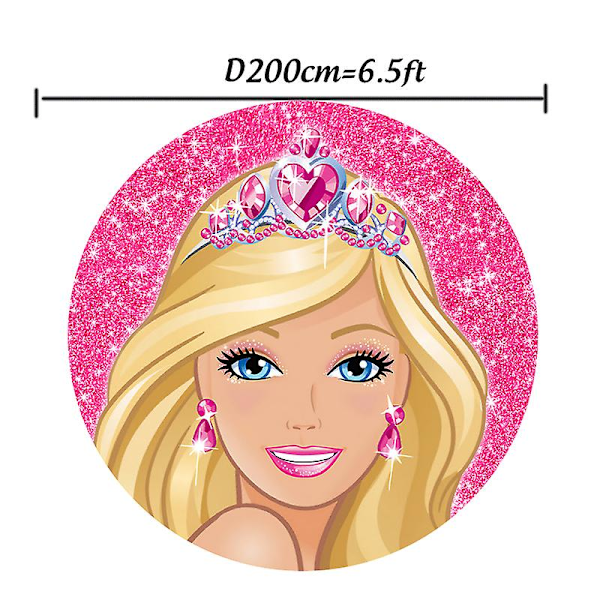 Barbie Cirkel Bakgrunder För Tjej Födelsedag Rund Bakgrund Elastisk Polyester Cirkel Bakgrund Cylinder Cover Bord Banner Party 6.5X6.5FT