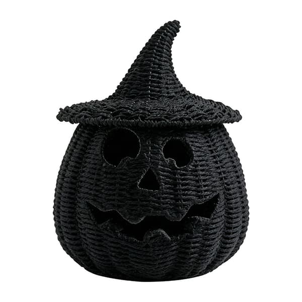 Sort vævet hul græskar-natlampe, Halloween bordlanterne B 16*16*20cm