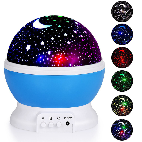 Star Projector nattlampor for barn, 360 roterande (blå）