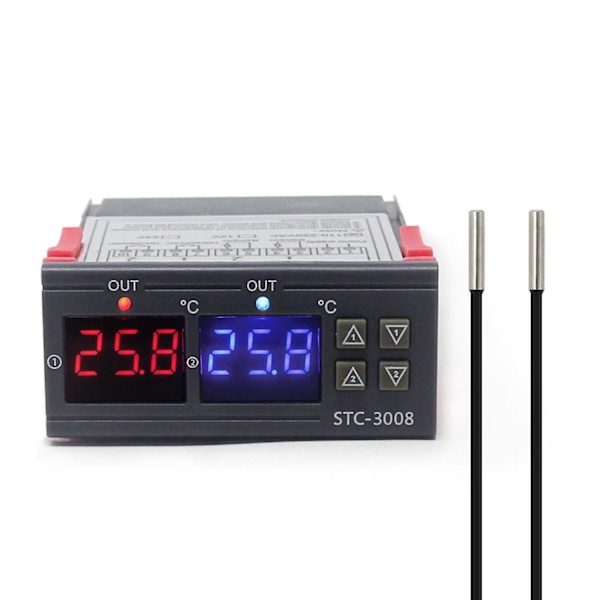 2x Stc-3008 Dobbelt Digital Inkubator Termostat Display Temperaturregulator 12v