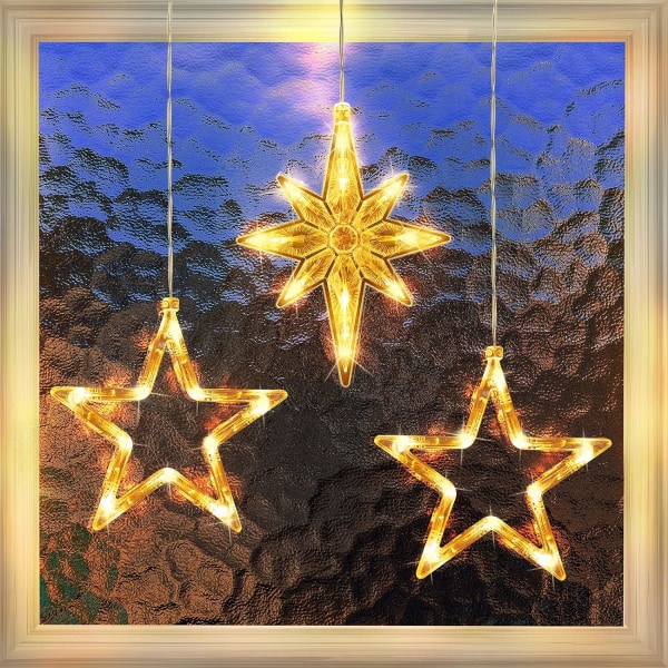 3 jul dekorationspaket för inomhusfönster, ljusslingor