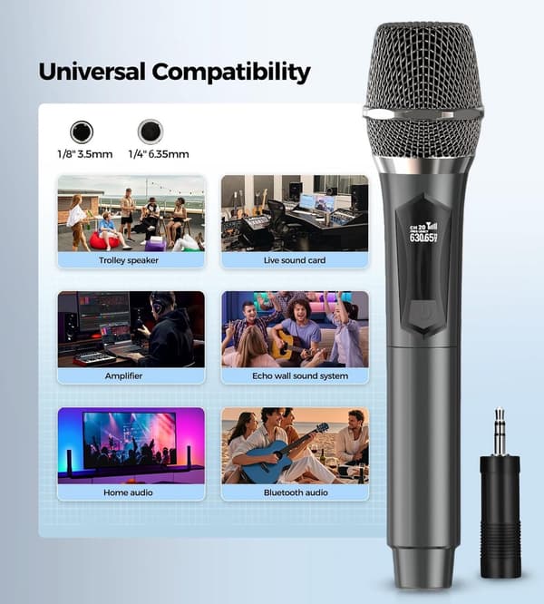 Trådløst mikrofonsystem med mottaker 60 m for karaoke, bryllup, DJ