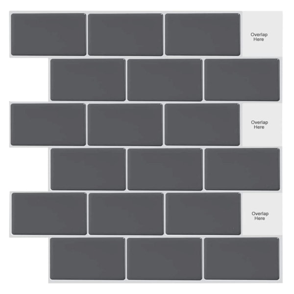 10 ark Skræl og klæb til fliser Metro Subway selvklæbende vægfliser, grå sorte til køkkenbadeværelse (12" x 12")