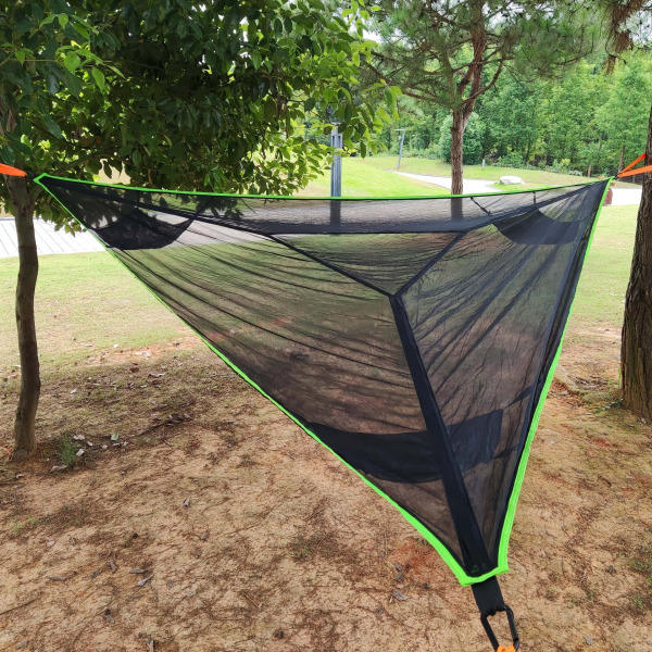 Udendørs Camping Hængekøje Multi-Person Trekant Hængekøje Foldbar Bærbar Mesh Black 400*400*400cm