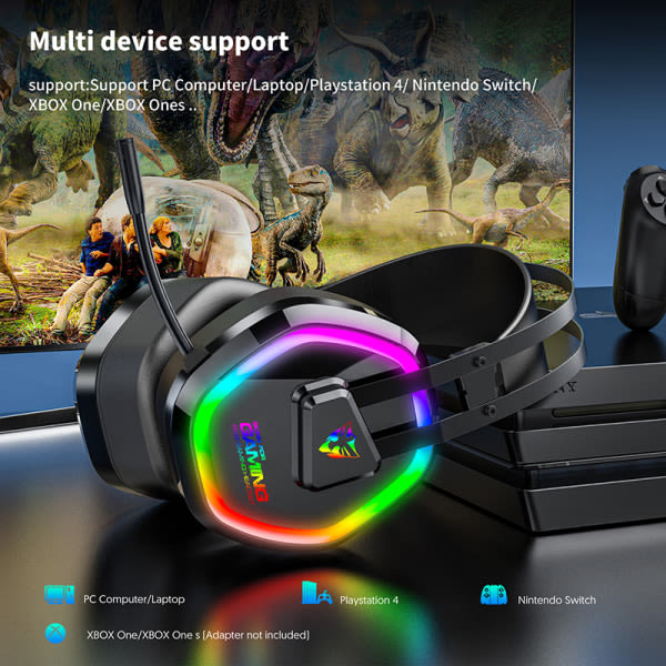 USB Datorheadset Gaming Headset Stereo Bass Surround RGB musta