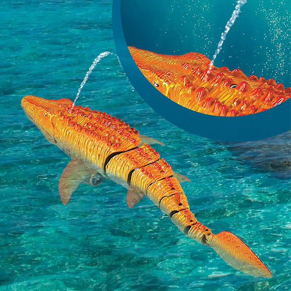 Kauko-ohjattava Mosasaurus vesilelu lapsille RC-vene dinosaurus 1:18 korkea simulaatio dinot valoilla ja vesisuihkulla - kylpy- ja uintilelu-XF10- orange