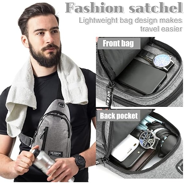 Liten ryggsäck för män Lättvikts ryggsäck i nylon Sling Stöldskydd Casual Herr Kvinnor Bröstväska för vandring Cykling Utomhus Resande（Grå） Gray