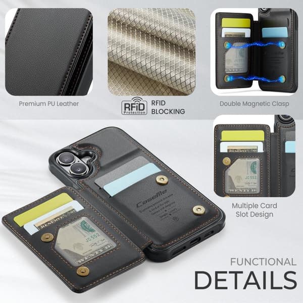 iPhone 17 Cover med kortlomme og RFID-beskyttelse Svart