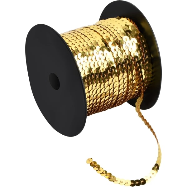 100 yards platt paljettkant, 6 mm rund paljettsnöre för gör-det-själv-sypyssel, PVC-paljettspolar Band för smyckestillverkning (guld)