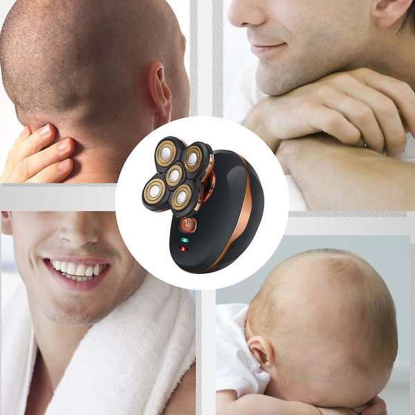 Elektrisk barbermaskine til mænd 5-hoved barberkniv skaldet skæg Hår kranietrimmer skægfjerner