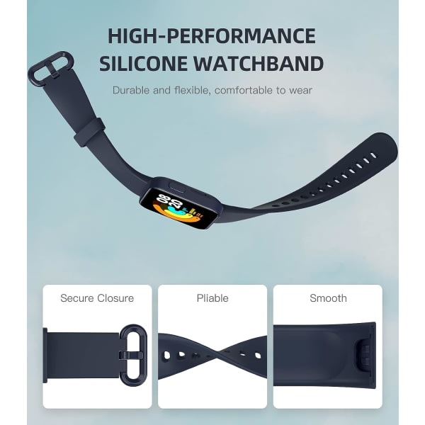 2-pack armbånd kompatibel med Xiaomi Mi Watch Lite/Redmi Watch, myk silikon sportsarmbånd - svart/blekkblått