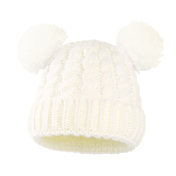 Baby Pullover Hat Double Ball Lasten hattu Syksy ja talvi Lämmin hattu valkoinen