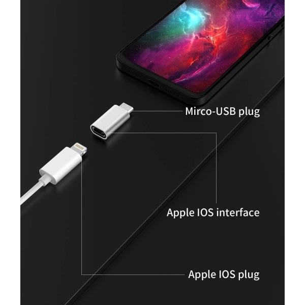 3-pak, mikro USB til Lightning-adapter, Lightning-hona til mikrousb-hane-adapter
