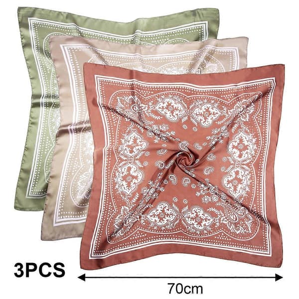 3 stk. Satin Hodeplagg, Silkebandana for Kvinner og Jenter-FF-