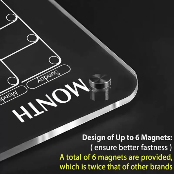 Transparent akryl magnetisk kalender for kjøleskap Tørrslettetavle Kjøleskap Akrylskive Planlegger Timeplanliste Gjøremålsliste