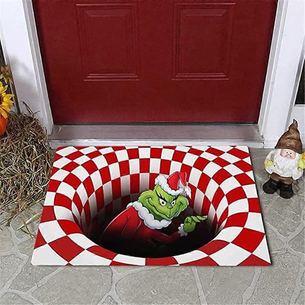 Grinchen Julematte Skliresistent 3D Illusjon Velkomstmatte Julehjemdekor Gave -FF- A