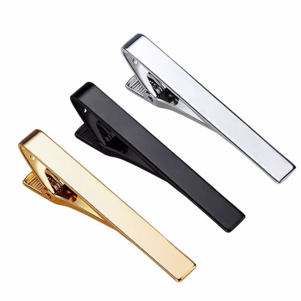 3 pakke slips-klips for menn Lange stiler slipsnålsklipssett med firkantede kanter slipsnåler sølv gull svart slips bryllup forretningsklips