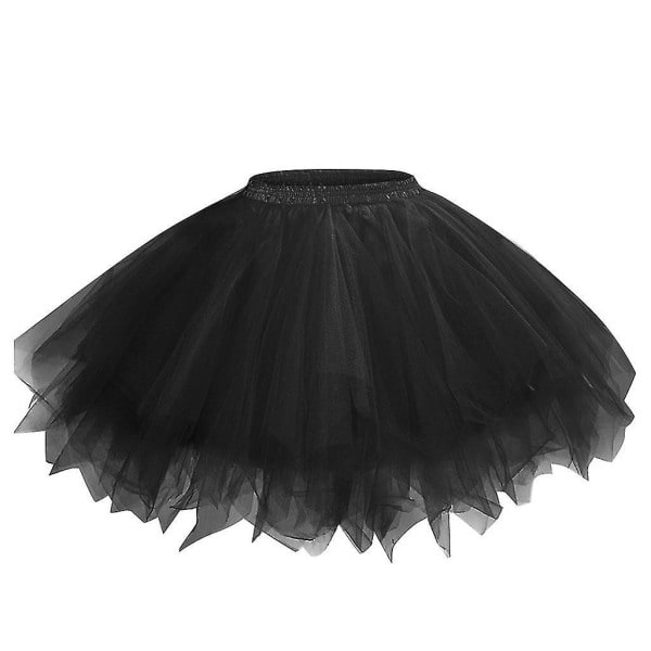 Kvinder Mesh Tylskørt Prinsesse Elastisk Skørt Voksen Kort Tutu Danseskørt Sort XXL-XF4-