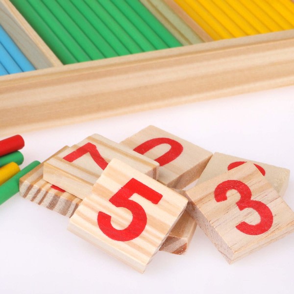 Treleketøy tellepinner Matematisk intelligensstaver Tallkort av tre Byggeklosser Gave til barn Førskolepedagogiske leker (fargerike)