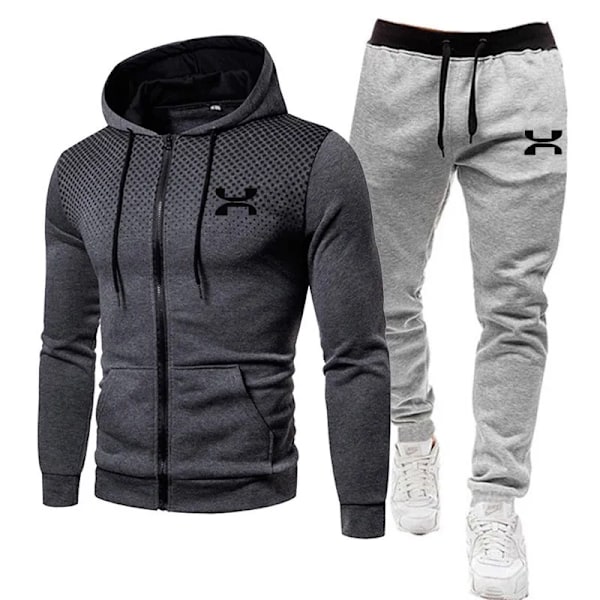 2023 Mode Träningsoverall för Män Hoodie Fitness Gymkläder Män Löparset Sportkläder Jogger Herr Träningsoverall Vinterdräkt Sport Mörkgrå grå an B Dark grey gray an B XL